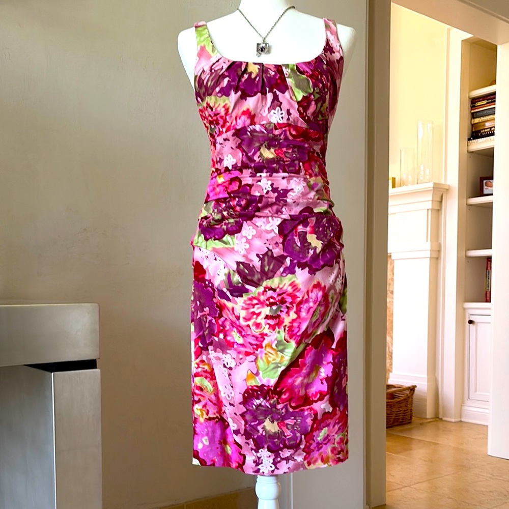 Suzi CHIN Floral Pink and Green Women's Dress, Sz 2/4
